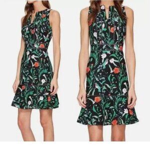 KATE SPADE Jardin Tile Jacquard Hummingbird Dress Floral Black Size 8